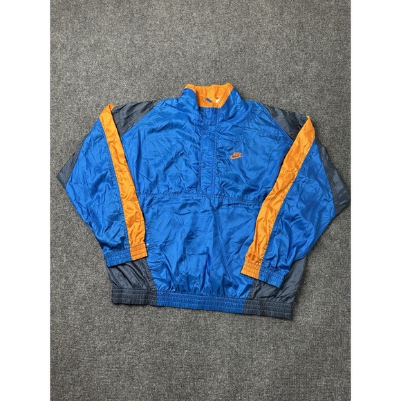 Mens Nike Nylon Windbreaker Blue Orange Snap Pullover 1990s Size L